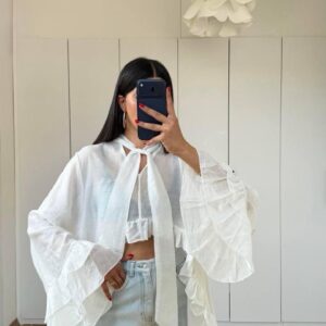Şal Detaylı Fırfırlı Bluz