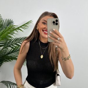 Kadın Fitilli Transparan Örgü Triko Atlet