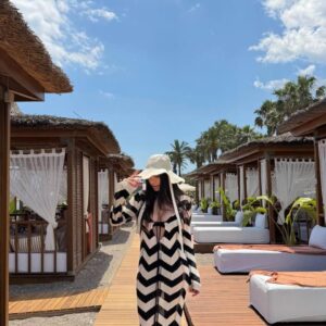 Siyah Ön Bağlama Detaylı Şeritli Premium Elbise