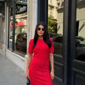 Kadın Bisiklet Yaka Pullu Mini Boy Triko Elbise